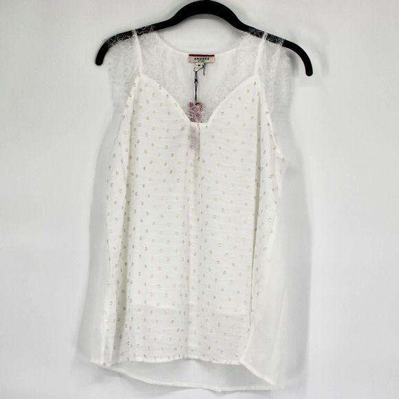Andree by Unit Spotted in Lace Tank Womens Size Medium in White NEW - Picture 1 of 5